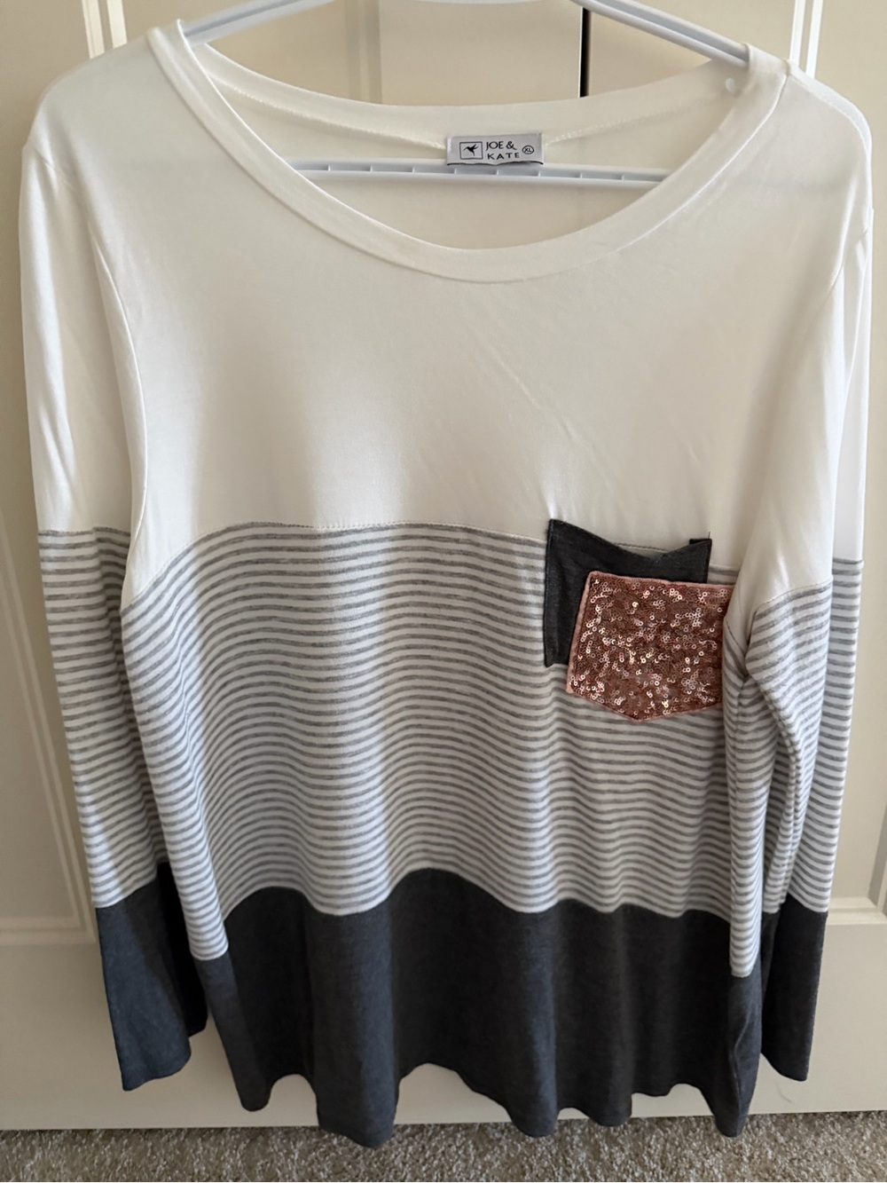 Joe & Kate Striped Long Sleeve Top with Sequin Pocket - Picture 2 of 4
